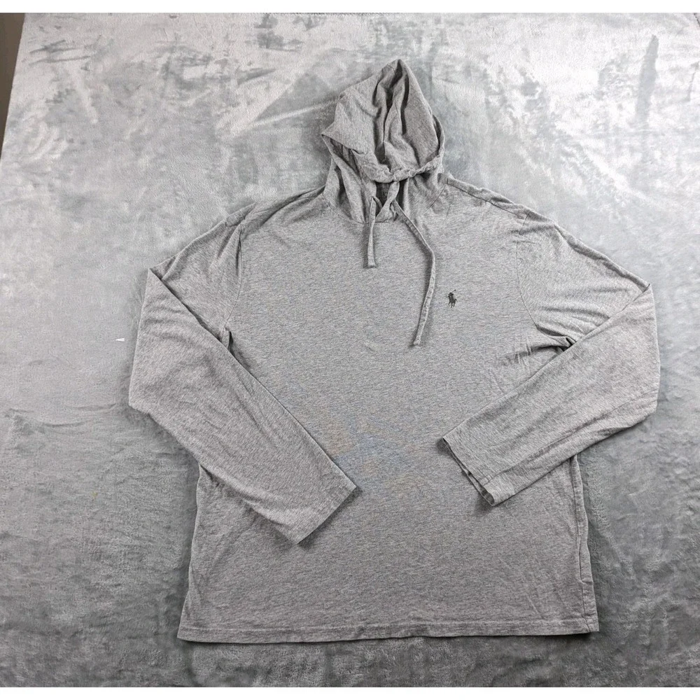 Polo Ralph Lauren Hoodie Mens Large Gray Heathered Lightweight Jersey Pullover